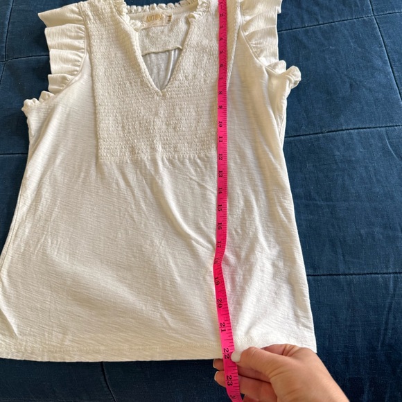 Nation LTD Shirt Womens Small Ruffle Sleeve Pima Cotton Smocked Top Peru - Picture 4 of 8